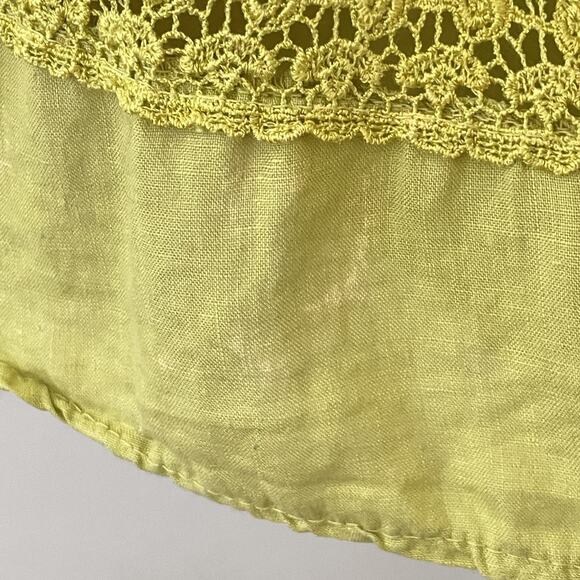 RARE Y2K Fairy Cottagecore Boho Linen Dress Green Beaded Crochet Italy M - Picture 5 of 11